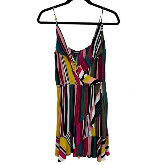 NWT!! Express Colorful striped ruffle dress w/ adjustable straps - Picture 5 of 5